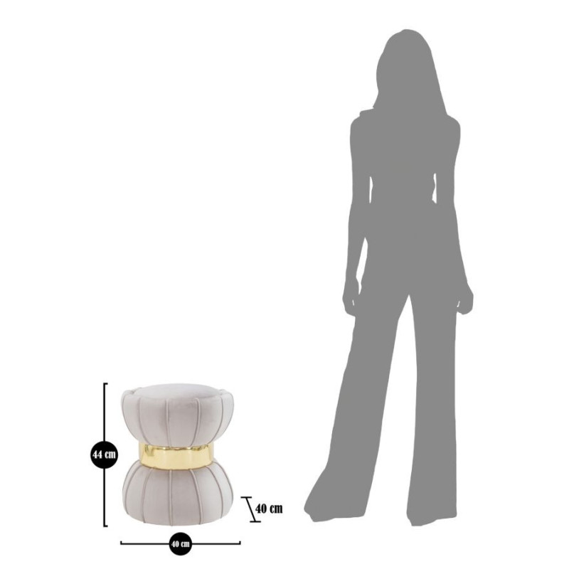 Pouf moderne chic Fleur 40 cm Velours Gris Bois Doré Flower 