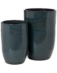 Cache-pot Rond XL en Céramique Bleu Juan (Lot de 2) - 1