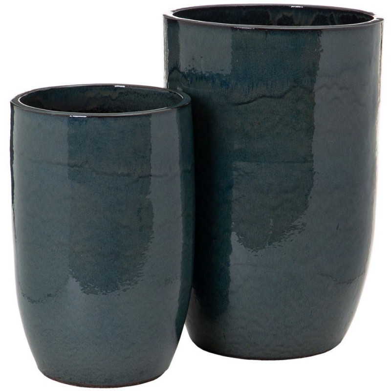 Cache-pot Rond XL en Céramique Bleu Juan (Lot de 2) - 1