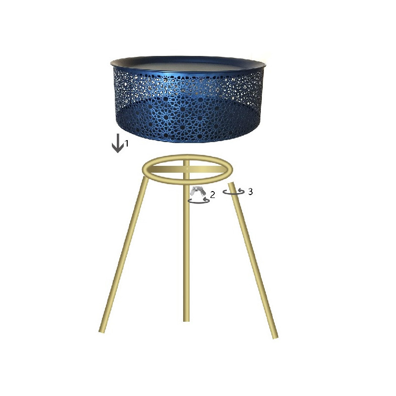 Table d'appoint moderne avec rangement Ronde 35 cm en Métal Noir Doré Glovy 