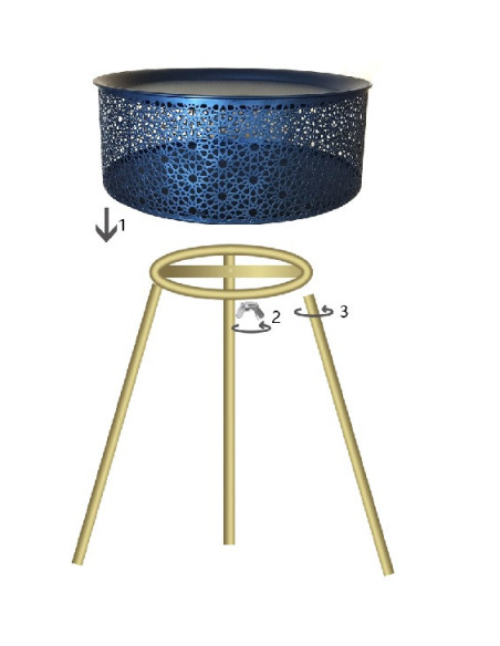 Table d'appoint moderne avec rangement Ronde 35 cm en Métal Noir Doré Glovy 