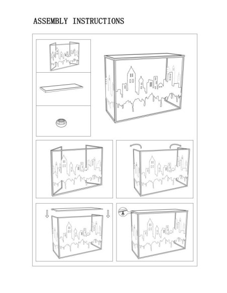Console originale Rectangulaire en Métal Doré Verre Blanc Motif ville City 