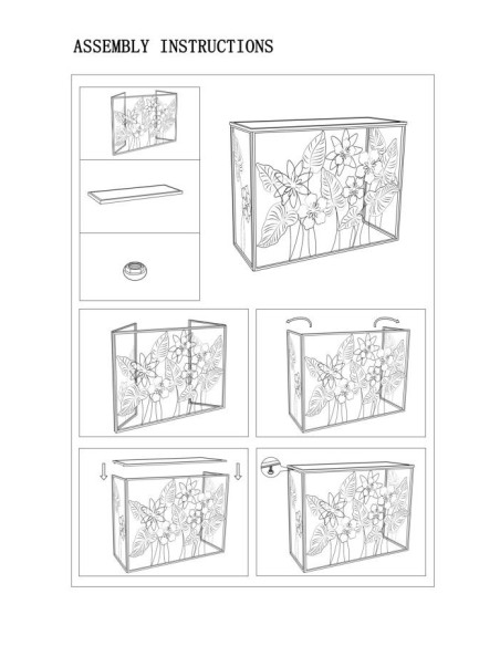 Console originale Rectangulaire en Métal Noir Bois Naturel Motif fleurs Spring 