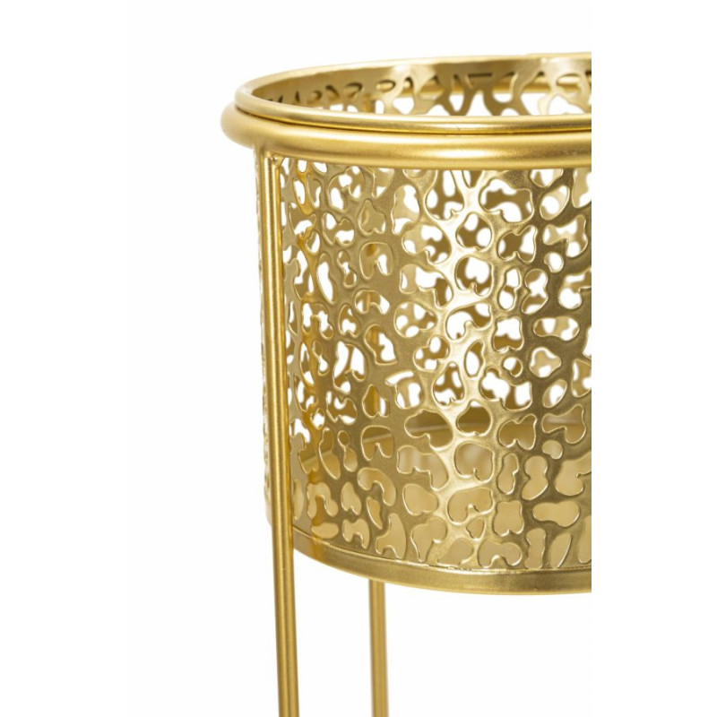Cache-pot sur pied moderne chic Rond Métal Doré Ajouré Nat (Lot de 2) 