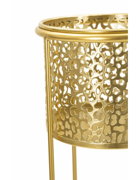 Cache-pot sur pied moderne chic Rond Métal Doré Ajouré Nat (Lot de 2) 