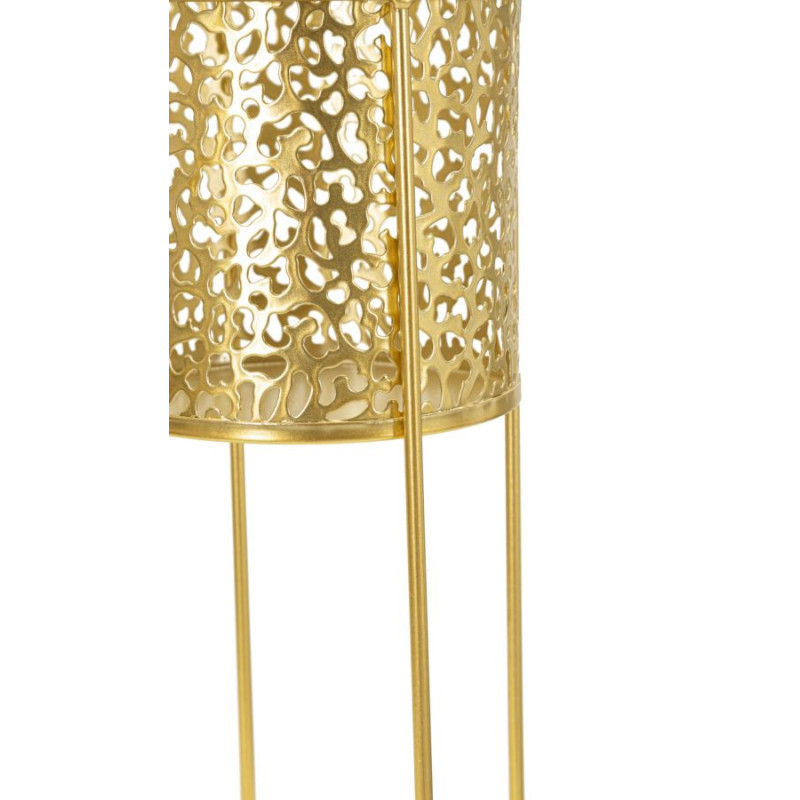 Cache-pot sur pied moderne chic Rond Métal Doré Ajouré Nat (Lot de 2) 