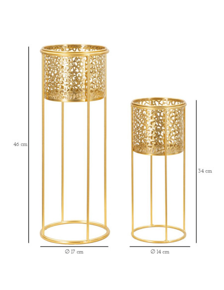 Cache-pot sur pied moderne chic Rond Métal Doré Ajouré Nat (Lot de 2) 