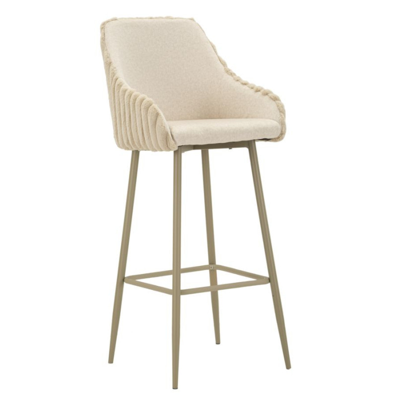 Tabouret de bar moderne chic Velours Côtelé Métal Blanc crème Alaska (Lot de 2) 