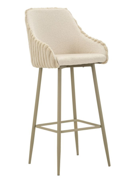Tabouret de bar moderne chic Velours Côtelé Métal Blanc crème Alaska (Lot de 2) 