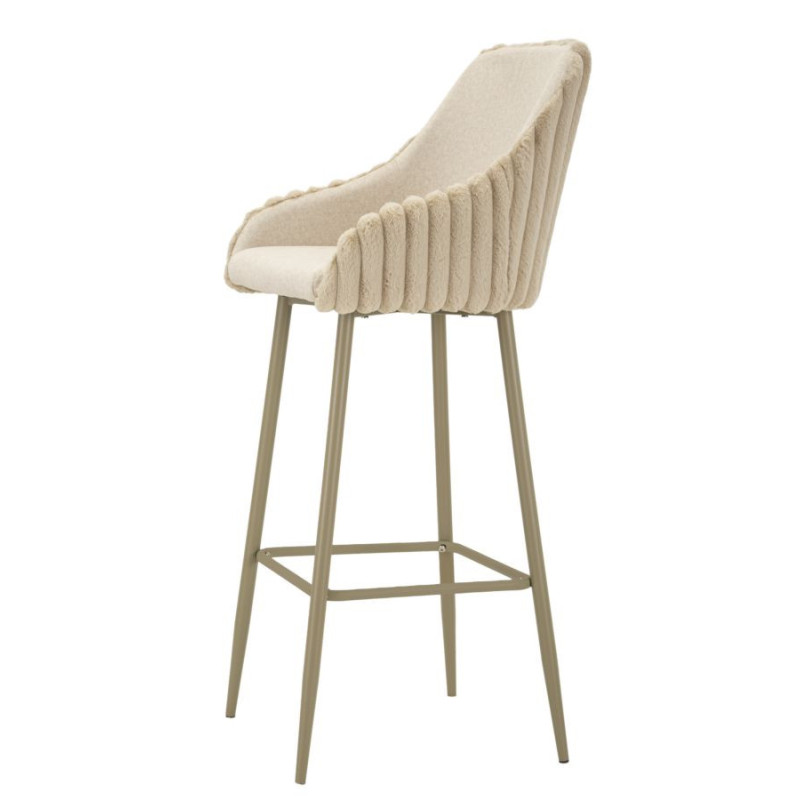 Tabouret de bar moderne chic Velours Côtelé Métal Blanc crème Alaska (Lot de 2) 