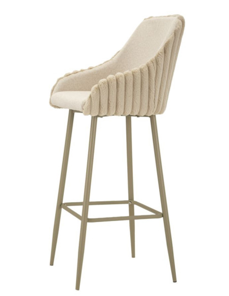 Tabouret de bar moderne chic Velours Côtelé Métal Blanc crème Alaska (Lot de 2) 