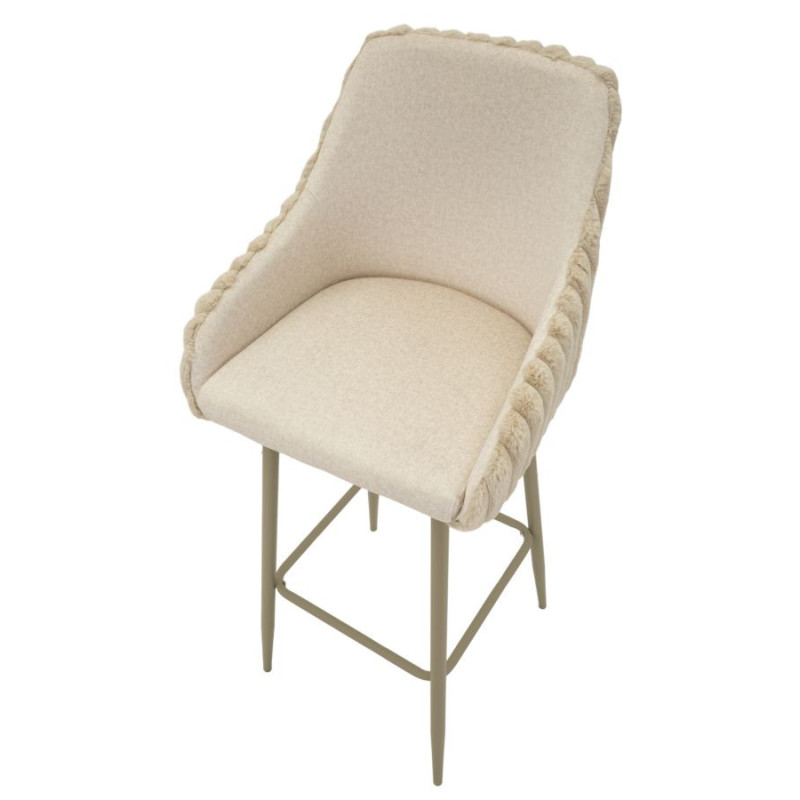 Tabouret de bar moderne chic Velours Côtelé Métal Blanc crème Alaska (Lot de 2) 