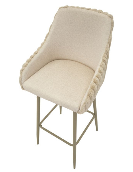 Tabouret de bar moderne chic Velours Côtelé Métal Blanc crème Alaska (Lot de 2) 