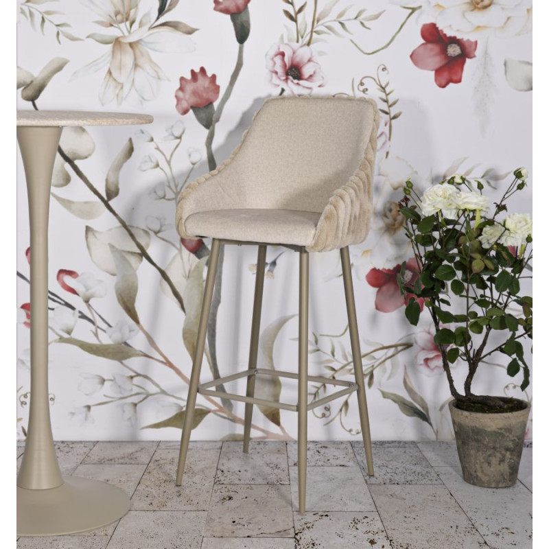 Tabouret de bar moderne chic Velours Côtelé Métal Blanc crème Alaska (Lot de 2) 