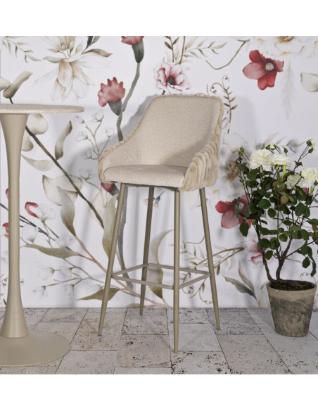 Tabouret de bar moderne chic Velours Côtelé Métal Blanc crème Alaska (Lot de 2) 