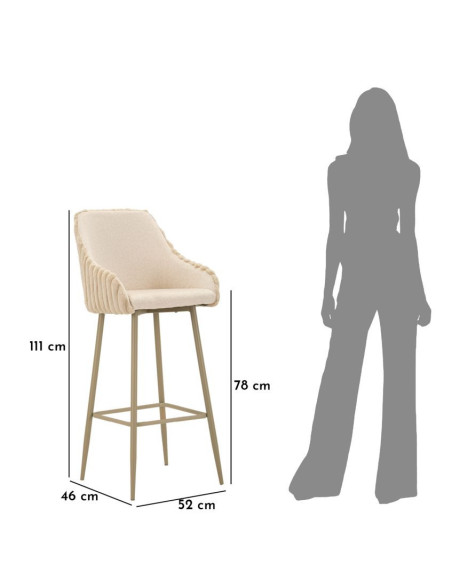 Tabouret de bar moderne chic Velours Côtelé Métal Blanc crème Alaska (Lot de 2) 