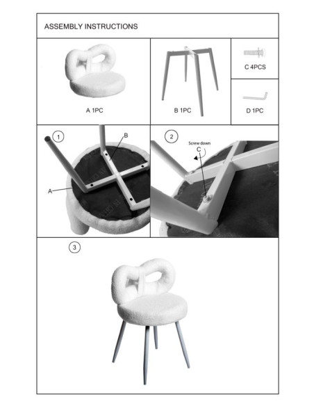 Chaise originale bouclette Noeud Tissu Rose Bouclé Métal Doré Bois MDF Ilary - 11