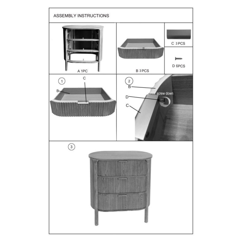 Commode scandinave chic 3 tiroirs Bois de sapin Bois MDF Marron Métal Doré Goteborg - 11