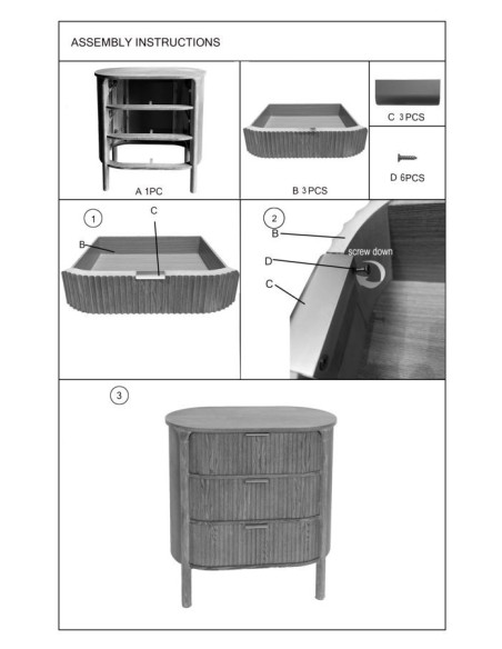 Commode scandinave chic 3 tiroirs Bois de sapin Bois MDF Marron Métal Doré Goteborg - 11