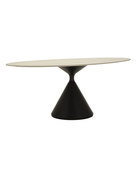 Grande Table à manger moderne Ovale 6 personnes Bois MDF Naturel Bois de frêne Métal Noir Space 