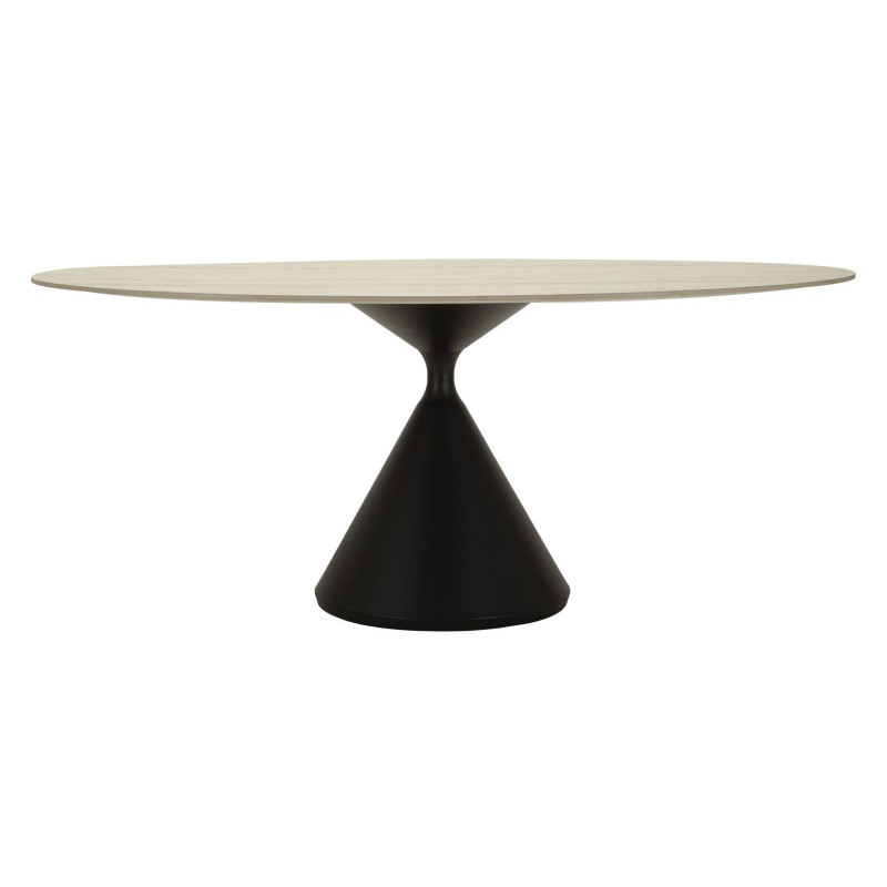 Grande Table à manger moderne Ovale 6 personnes Bois MDF Naturel Bois de frêne Métal Noir Space 