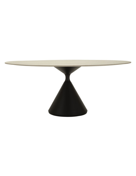 Grande Table à manger moderne Ovale 6 personnes Bois MDF Naturel Bois de frêne Métal Noir Space 