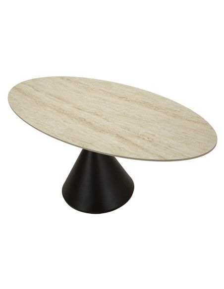 Grande Table à manger moderne Ovale 6 personnes Bois MDF Naturel Bois de frêne Métal Noir Space 