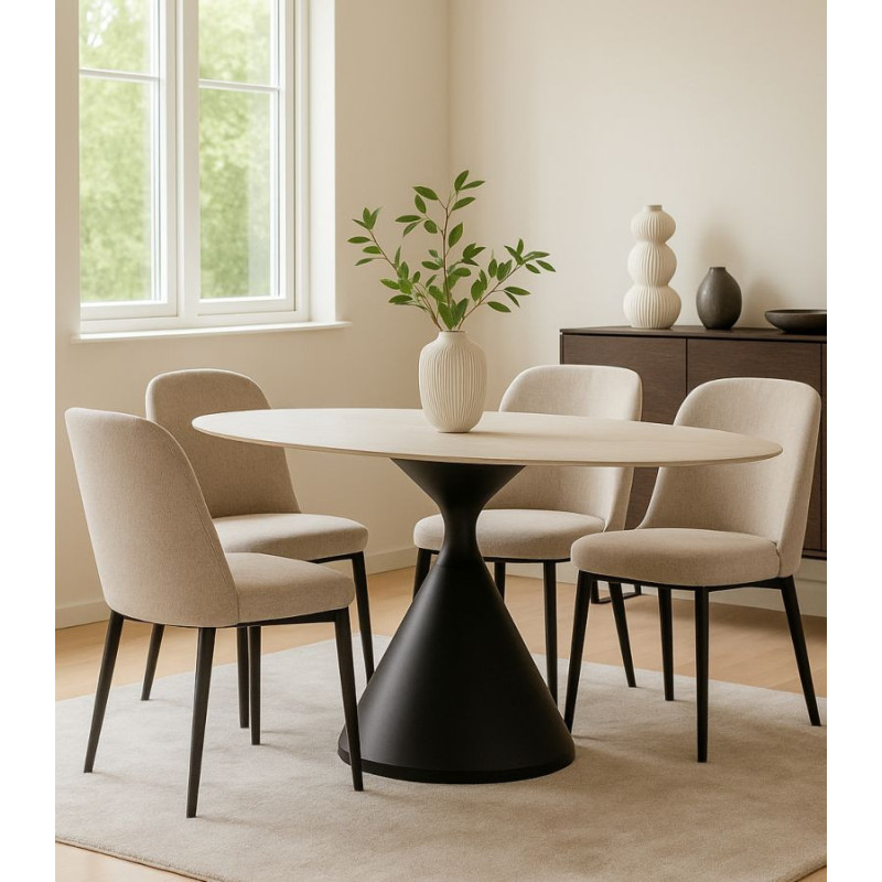 Grande Table à manger moderne Ovale 6 personnes Bois MDF Naturel Bois de frêne Métal Noir Space 