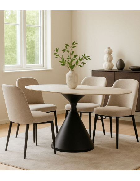 Grande Table à manger moderne Ovale 6 personnes Bois MDF Naturel Bois de frêne Métal Noir Space 