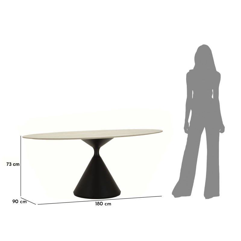 Grande Table à manger moderne Ovale 6 personnes Bois MDF Naturel Bois de frêne Métal Noir Space 