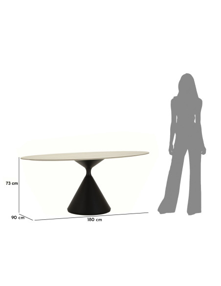 Grande Table à manger moderne Ovale 6 personnes Bois MDF Naturel Bois de frêne Métal Noir Space 
