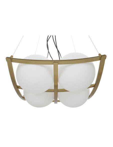 Grande Suspension moderne chic 4 boules 45 cm Verre Blanc Métal Doré Japan 