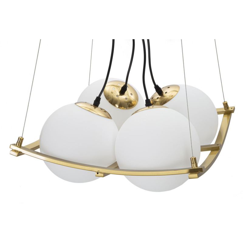 Grande Suspension moderne chic 4 boules 45 cm Verre Blanc Métal Doré Japan 