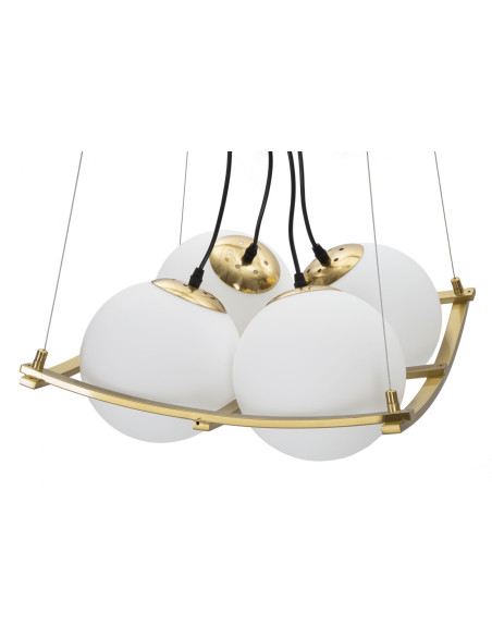 Grande Suspension moderne chic 4 boules 45 cm Verre Blanc Métal Doré Japan 