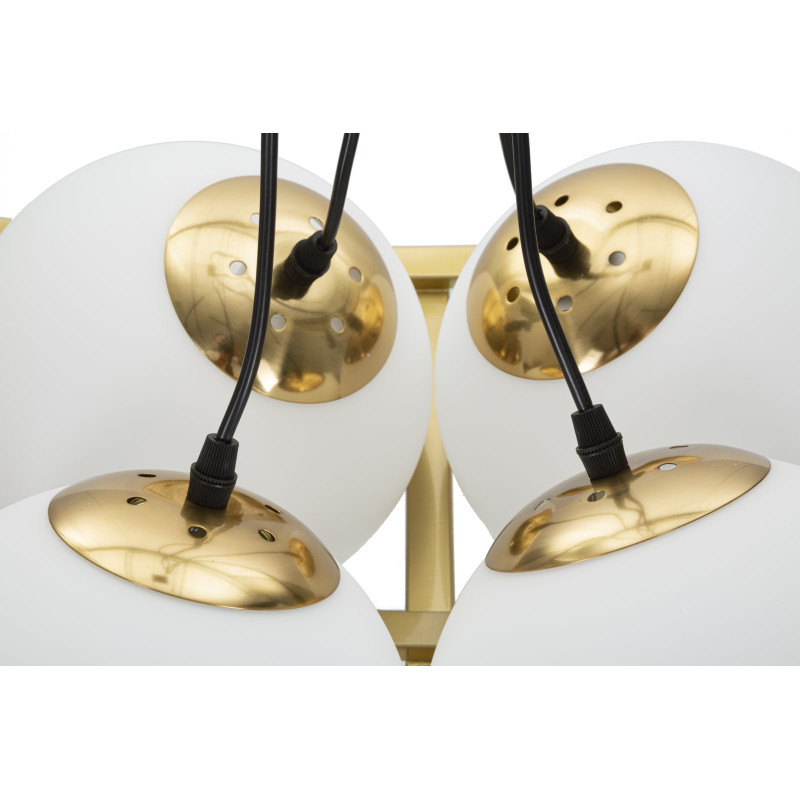 Grande Suspension moderne chic 4 boules 45 cm Verre Blanc Métal Doré Japan 
