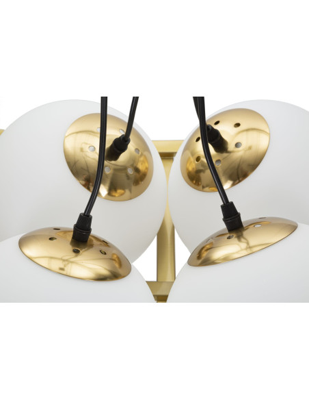 Grande Suspension moderne chic 4 boules 45 cm Verre Blanc Métal Doré Japan 