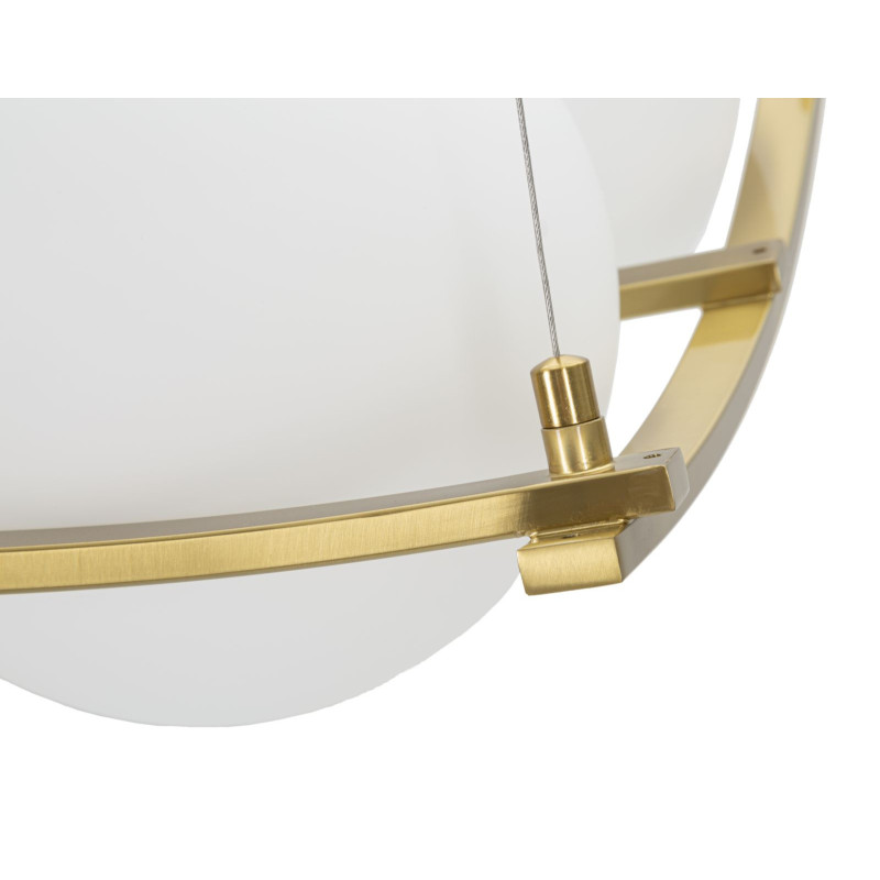 Grande Suspension moderne chic 4 boules 45 cm Verre Blanc Métal Doré Japan 