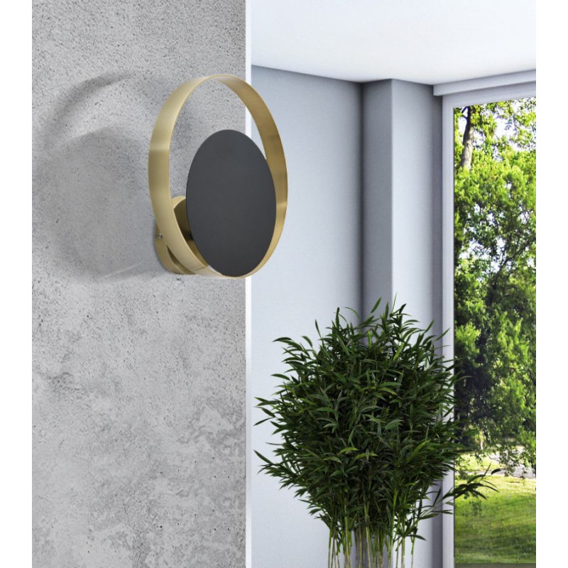 Applique murale moderne Disque 25 cm Métal Noir Doré Shuttle 