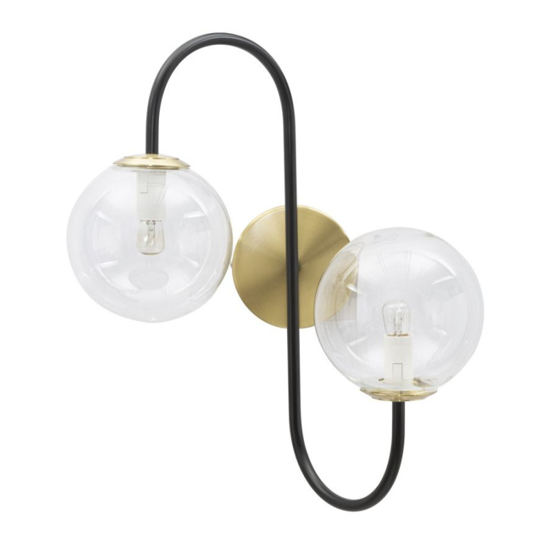 Applique murale moderne 2 boules Métal Noir Doré Verre Transparent Iron 