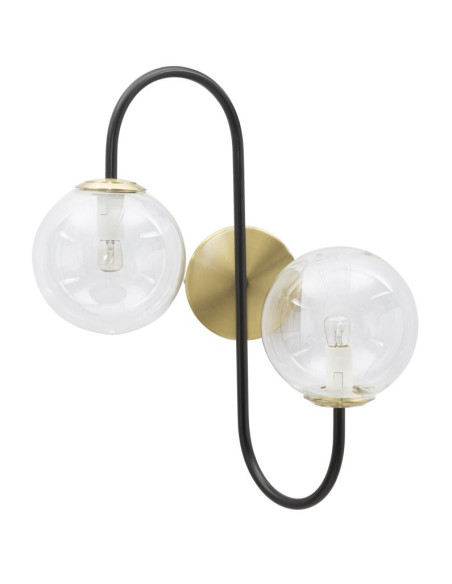 Applique murale moderne 2 boules Métal Noir Doré Verre Transparent Iron 