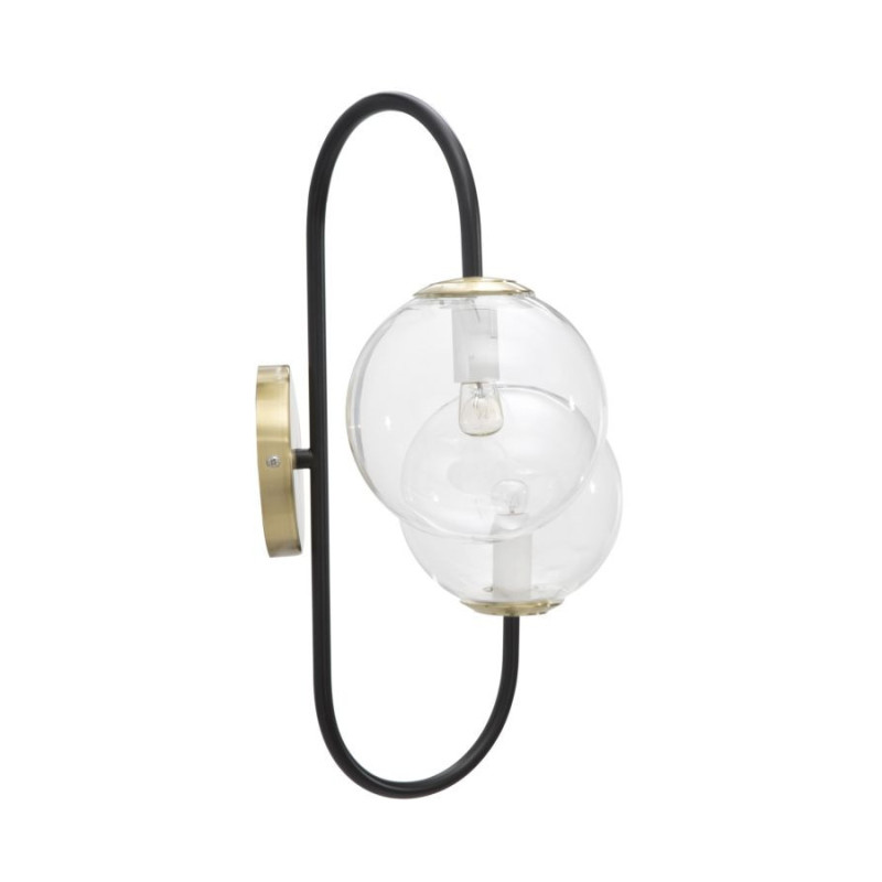 Applique murale moderne 2 boules Métal Noir Doré Verre Transparent Iron 