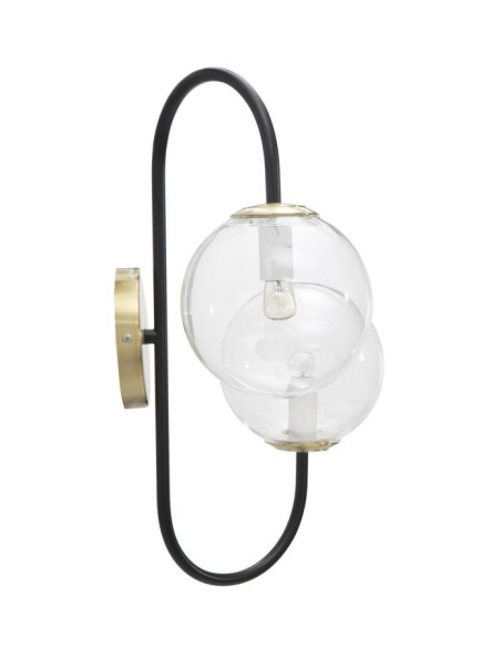 Applique murale moderne 2 boules Métal Noir Doré Verre Transparent Iron 