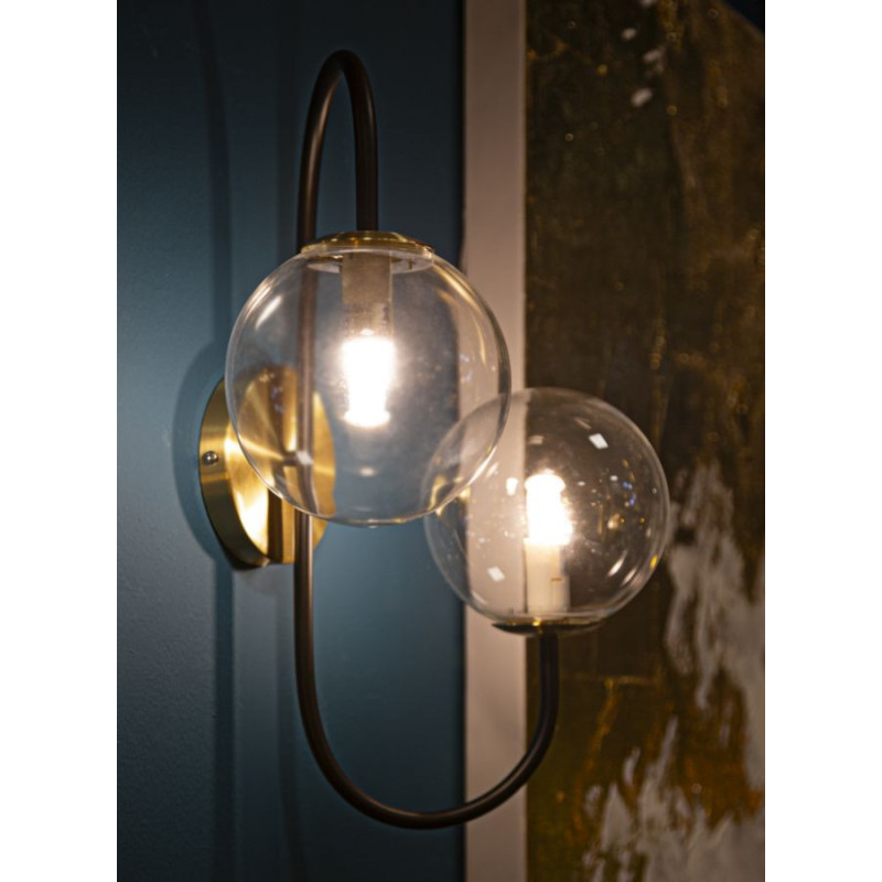 Applique murale moderne 2 boules Métal Noir Doré Verre Transparent Iron 