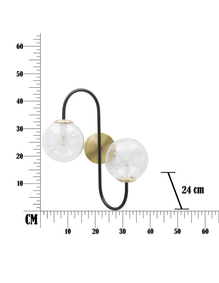 Applique murale moderne 2 boules Métal Noir Doré Verre Transparent Iron 