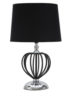 Lampe à poser moderne Cage Hauteur 44 cm Tissu Métal Noir Argenté Darky 