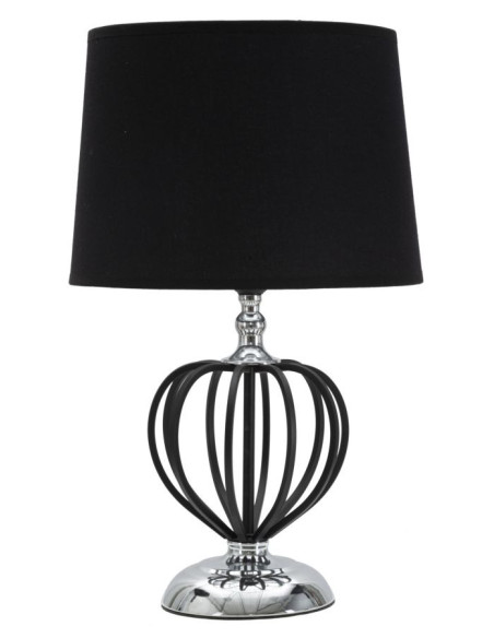 Lampe à poser moderne Cage Hauteur 44 cm Tissu Métal Noir Argenté Darky 
