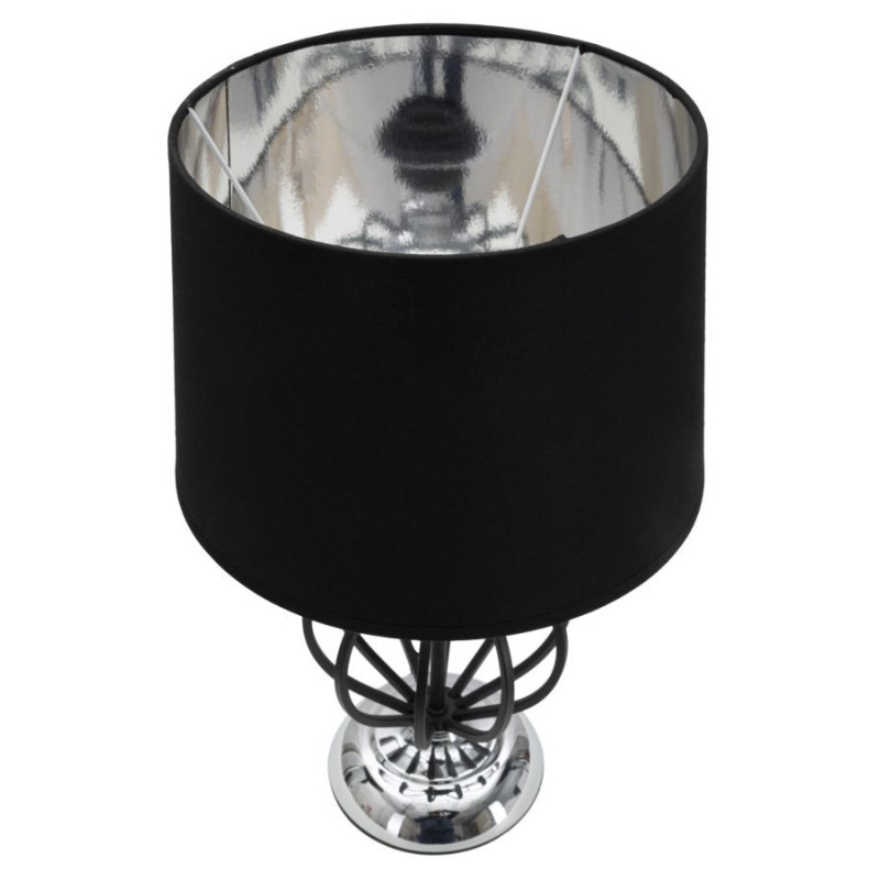 Lampe à poser moderne Cage Hauteur 44 cm Tissu Métal Noir Argenté Darky 