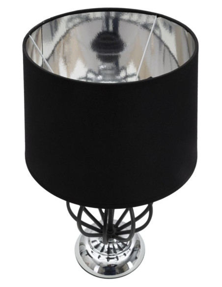 Lampe à poser moderne Cage Hauteur 44 cm Tissu Métal Noir Argenté Darky 