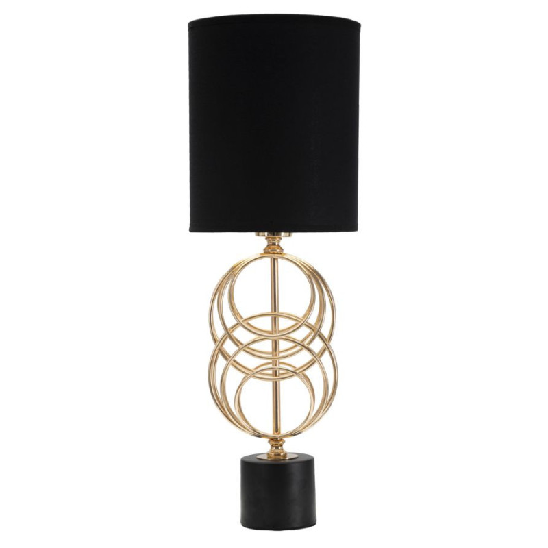 Lampe à poser moderne Cercles Hauteur 58 cm Métal Doré Tissu Noir Circly 