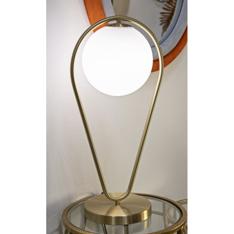 Lampe à poser moderne chic Boule Hauteur 50 cm Métal Doré Verre Blanc Glamy 